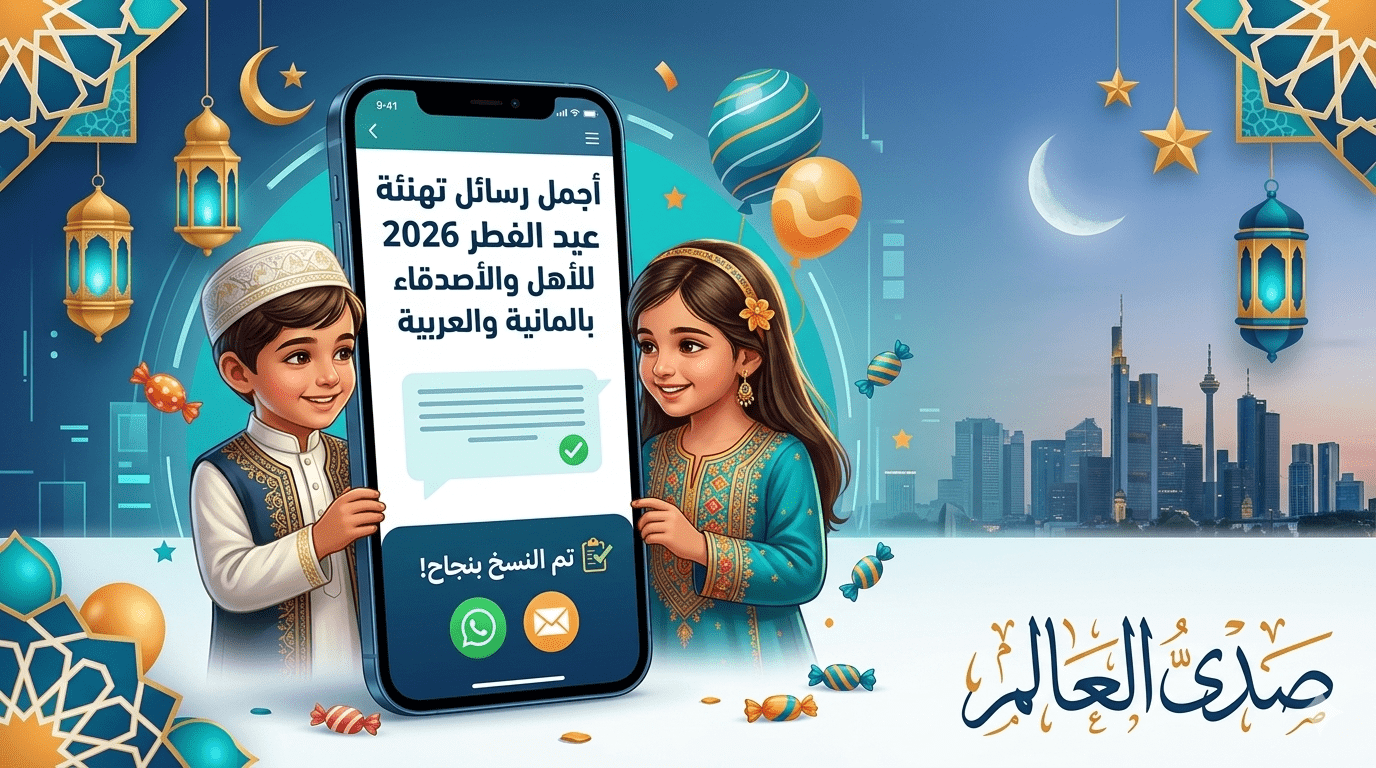 الموسوعة الكاملة لرسائل تهنئة عيد الفطر 2026 بالألمانية والعربية 1 أجمل رسائل تهنئة عيد الفطر 2026 للأهل والأصدقاء بالألمانية والعربية - صدى العالم